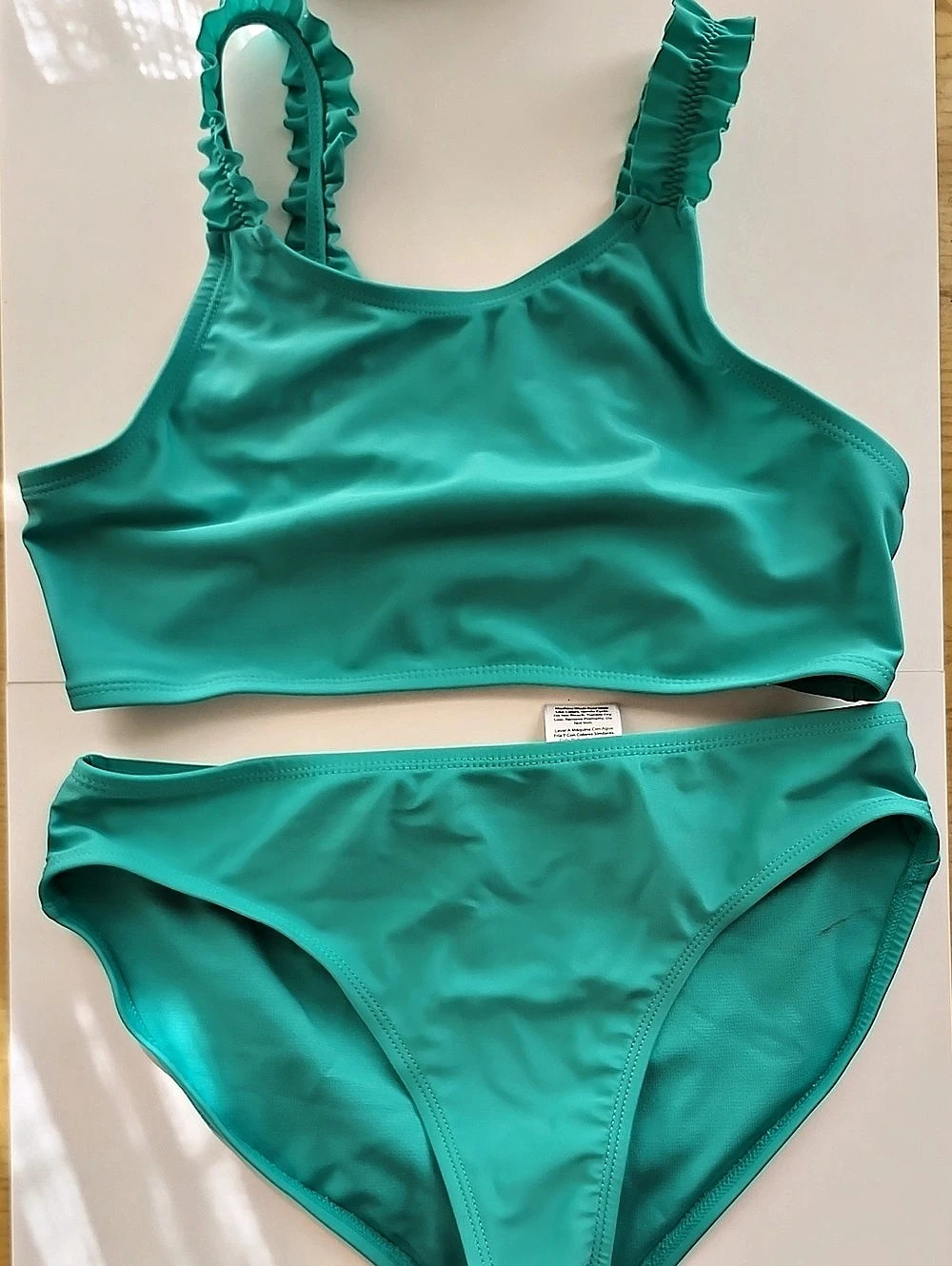 Wonder Nation Girls Ruffle Strap Bikini Green Large